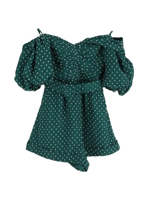 Self-Portrait polka dot one-shoulder belted blouse Green NAPPUGBCL376900W