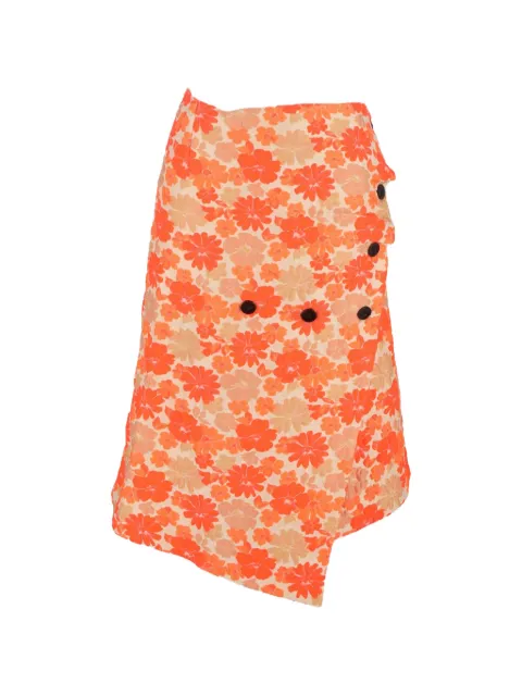 Jil Sander Pre-Owned floral-jacquard wrap midi skirt Orange NAPPUGBCL462744W