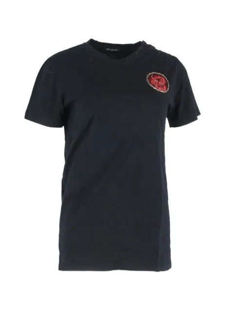 Balmain Pre-Owned embroidered-patch T-shirt Black NAPPUGBCL461237W