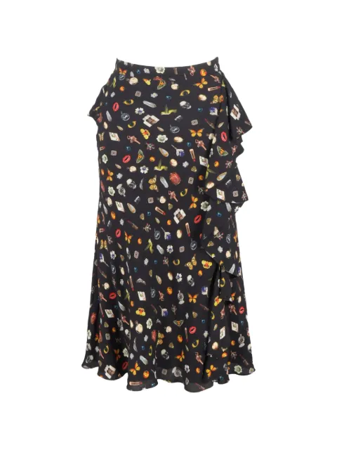 Alexander McQueen Pre-Owned printed ruffle-detail midi skirt Black NAPPUGBCL462114W