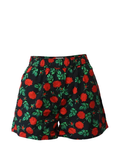 GANNI rose-print cotton shorts Black NAPPUGBCL253378W
