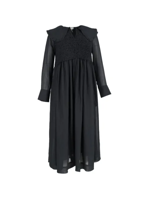 GANNI Smocked bodice long sleeve dress Black NAPPUGBCL430599W