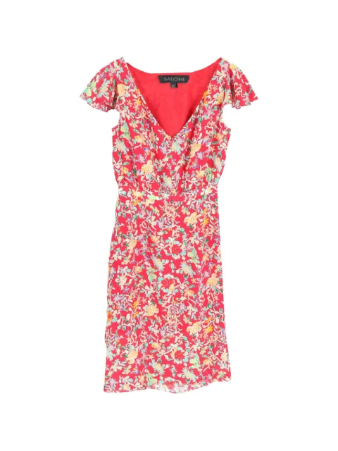 Saloni heather floral-print ruffle midi dress Red NAPPUGBCL403275W