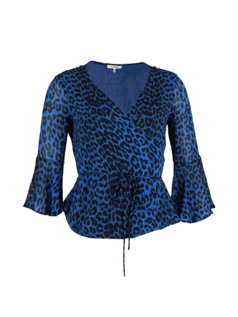 GANNI animal-print wrap blouse Blue TONPUGBCL365382W