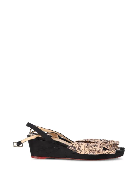 Charlotte Olympia printed bow-detail wedge sandals Neutrals NAPPUGBSH462832W