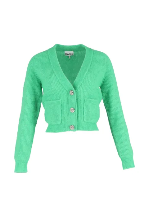GANNI crystal-embellished knitted cardigan Green NAPPUGBCL461771W