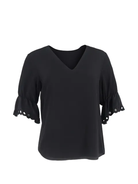 Chloé Vintage scalloped-sleeve V-neck blouse Black NAPPUGBCL457552W