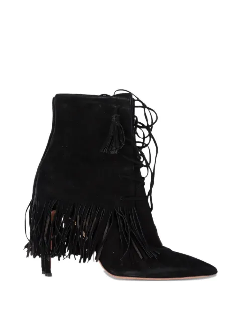 Aquazzura Mustang fringed heeled ankle boots Black NAPPUGBSH430620W