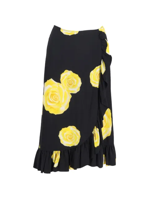 GANNI floral-print ruffled-hem midi skirt Black NAPPUGBCL448418W