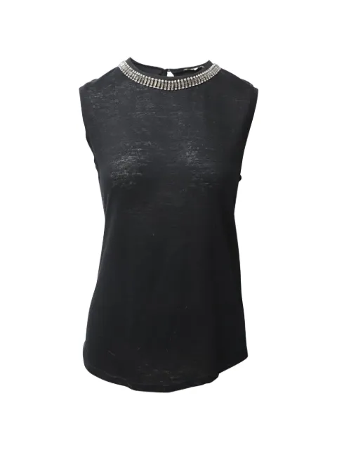 Maje embellished crew neck linen top Black TONPUGBCL127345W