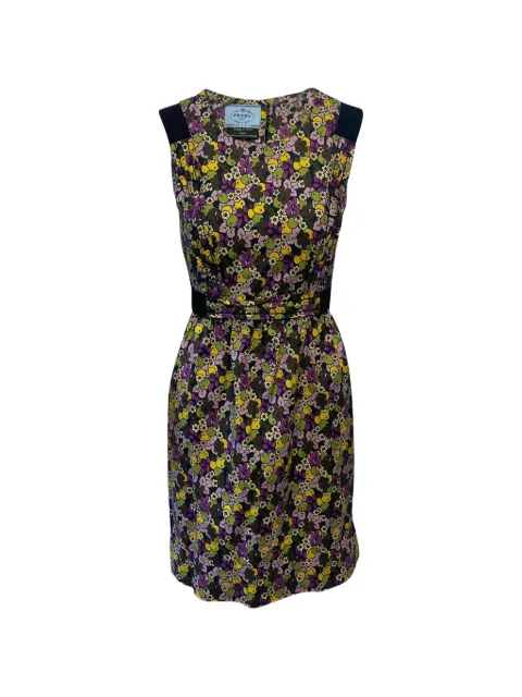 Prada Pre-Owned floral-patterned pleated dress Black HNPUGBCL077439W