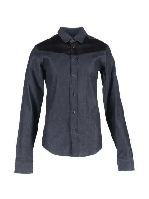 Saint Laurent Pre-Owned leather-trim long-sleeve shirt Grey NAPPUGBCL461449W