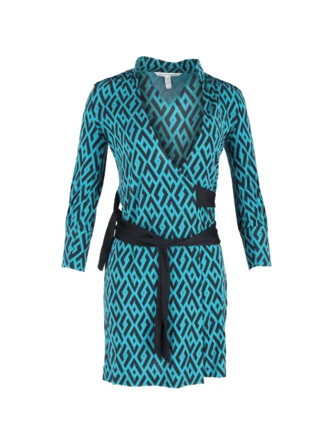 Diane Von Furstenberg Vintage Tessa geometric-pattern wrap mini dress Blue NAPPUGBCL448585W
