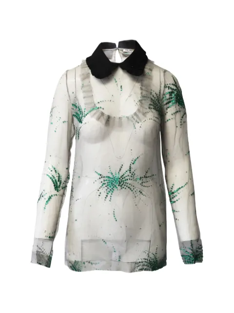 Miu Miu Pre-Owned embellished ruffled blouse White NAPPUGBCL181957W