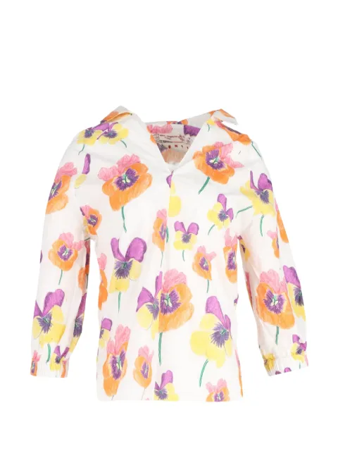 Marni Pre-Owned Floral-print v-neck shirt White NAPPUGBCL427003W