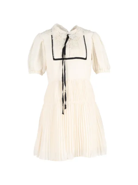 Self-Portrait pleated lace-detail short-sleeve mini dress Neutrals NAPPUGBCL430612W