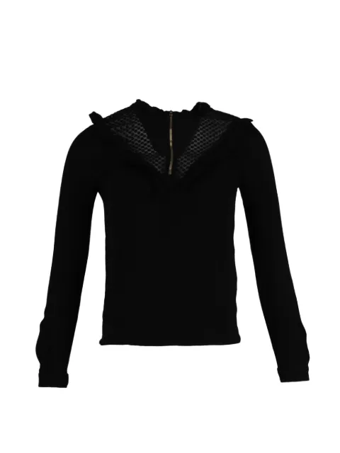 Maje ruffle-trim long-sleeve top Black TONPUGBCL402813W
