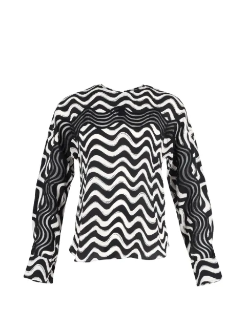 Stella McCartney Pre-Owned wave-print long-sleeve blouse Black TONPUGBCL357175W