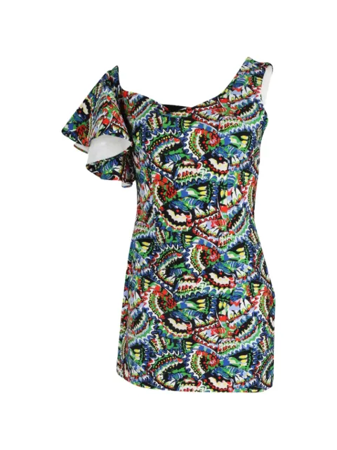 Saloni Greta one-shoulder ruffle-sleeve mini dress Blue TONPUGBCL152482W