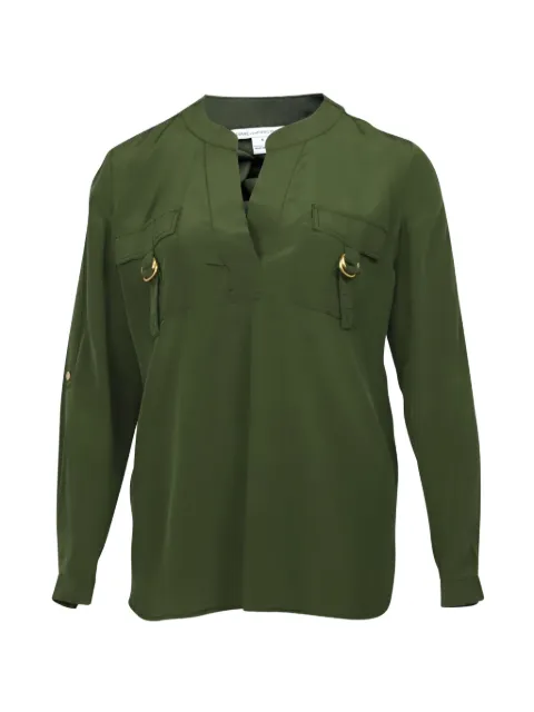 Diane Von Furstenberg Vintage pocket-detail V-neck blouse Green NAPPUGBCL128818W