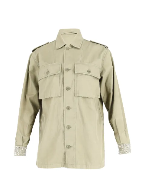 Saint Laurent Pre-Owned embellished-cuff military jacket Green NAPPUGBCL230002W