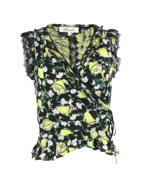 Diane Von Furstenberg Vintage lemon-print wrap blouse Black TONPUGBCL402817W
