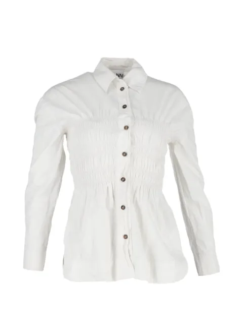 GANNI shirred long-sleeve shirt White NAPPUGBCL453531W
