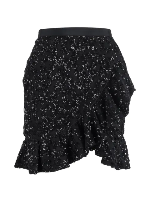 Self-Portrait sequin-embellished ruffled mini skirt Black NAPPUGBCL420176W