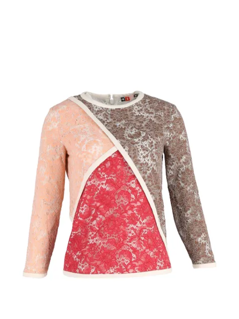 MSGM lace patchwork long-sleeve top Brown NAPPUGBCL396541W
