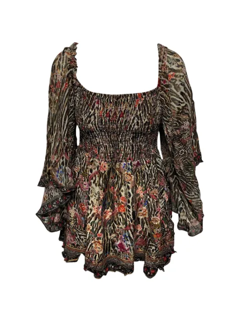 Camilla Liv A Little shirred floral mini dress Brown NAPPUGBCL097605W