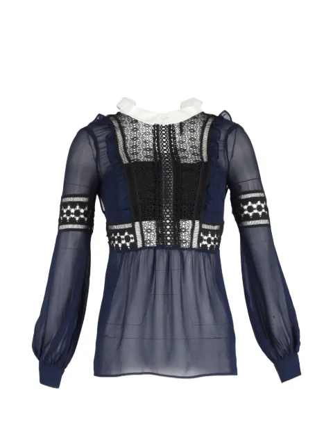 Self-Portrait lace-detail long-sleeve blouse Blue NAPPUGBCL420178W