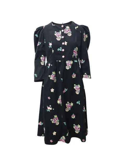 Batsheva puff-sleeve floral-print dress Black NAPPUGBCL216583W