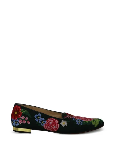 Charlotte Olympia floral-embroidered loafers Green TONPUGBSH263290W