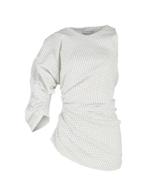 Christopher Esber polka-dot asymmetric-sleeve blouse White TONPUGBCL455391W