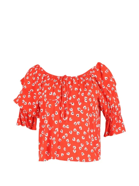 GANNI short-sleeve floral-print ruffle top Red TONPUGBCL361683W