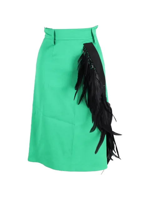 Prada Pre-Owned feather-trimmed A-line midi skirt Green NAPPUGBCL410523W