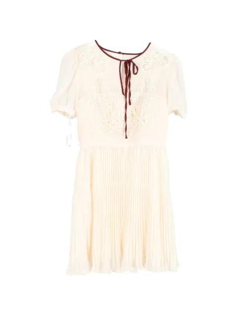 Self-Portrait pleated macramé-trim mini dress Neutrals NAPPUGBCL430603W