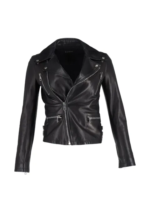 Gucci Pre-Owned embroidered leather biker jacket Black NAPPUGBCL410525W
