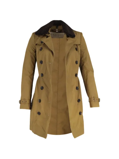 Burberry Pre-Owned shearling-collar belted trench coat Brown NAPPUGBCL370940W