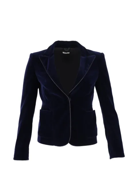 Miu Miu Pre-Owned velvet leather-trim blazer Blue NAPPUGBCL338184W