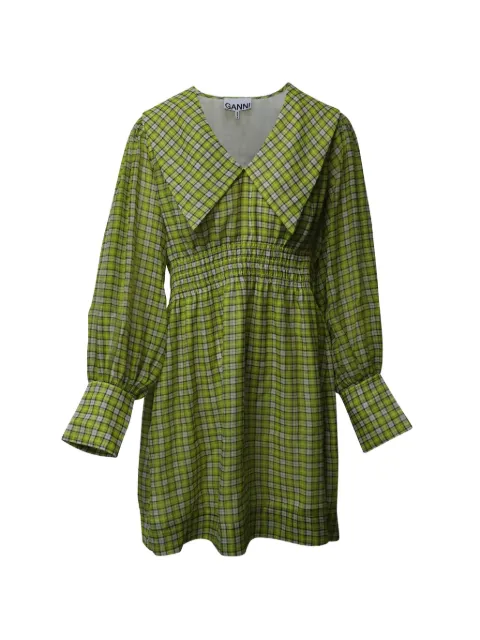 GANNI collar check-pattern mini dress Green NAPPUGBCL217471W