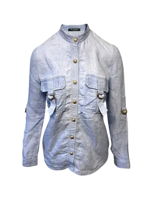 Balmain Pre-Owned chest-pocket shirt Blue NAPPUGBCL095363W