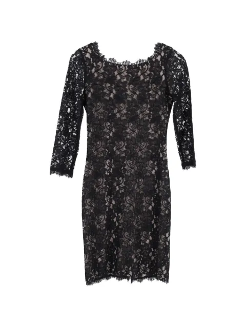 Diane Von Furstenberg Vintage lace-overlay long-sleeve dress Black TONPUGBCL365375W
