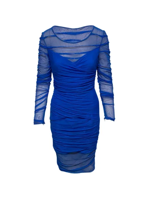 Versace Pre-Owned ruched sheer-sleeve dress Blue NAPPUGBCL094200W