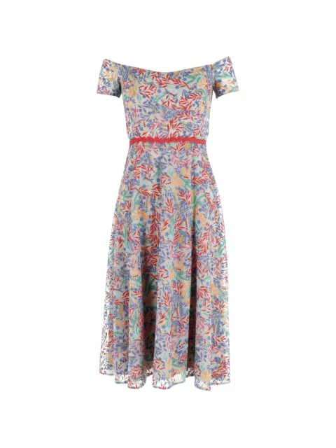 Saloni off-shoulder floral-print midi dress Neutrals NAPPUGBCL230006W