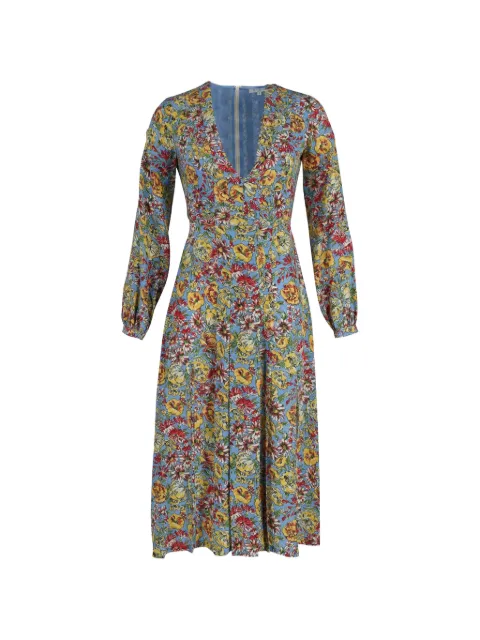 Rixo long-sleeve floral-print midi dress Blue NAPPUGBCL230519W