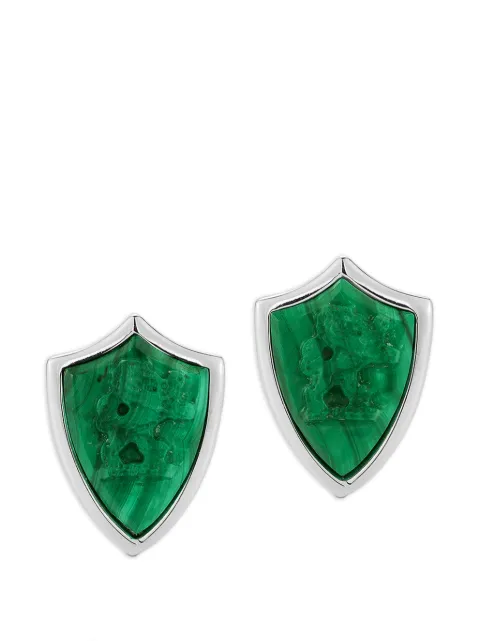 Mateo carved-lion shield malachite cufflinks Silver CARVEDLIONMALACHITESHIELDCUFFLINKS