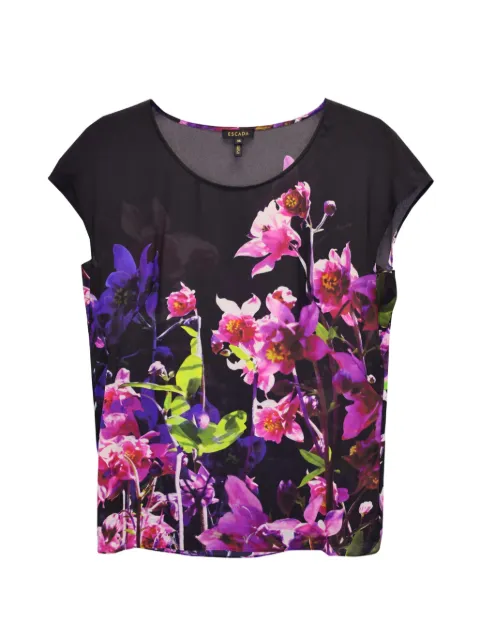 Escada Pre-Owned floral round-neck blouse Black TONPUUSCL364972W