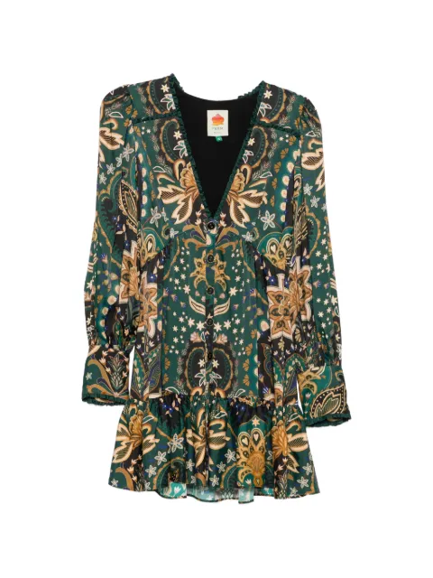 FARM Rio Jaipur floral-print mini dress Green 342350