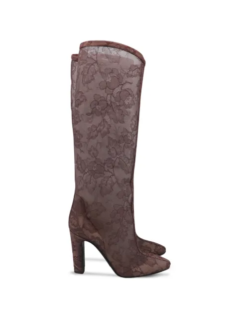 Valentino Garavani Pre-Owned floral-lace knee-high boots White GILTPUUSSH645432W
